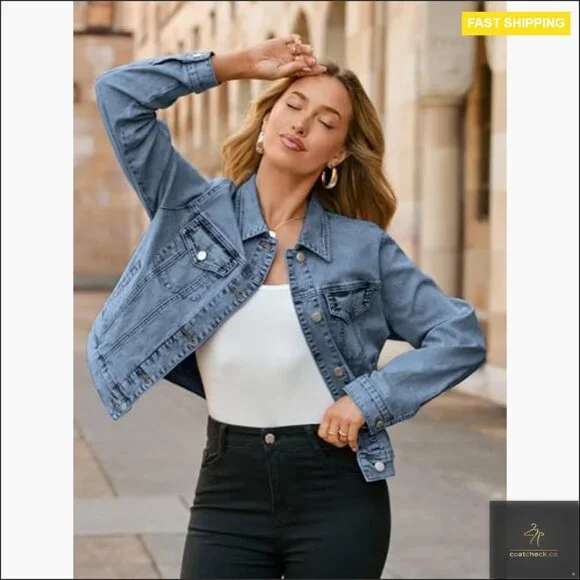 Fitted Denim Jacket with Pockets, Long Sleeve Western Style Coat - Picture 2 of 7